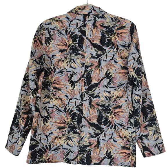 6397 Blazer Jacquard Abstract floral Print Blue Pink 1 Button Slash Pockets XS - Picture 2 of 10